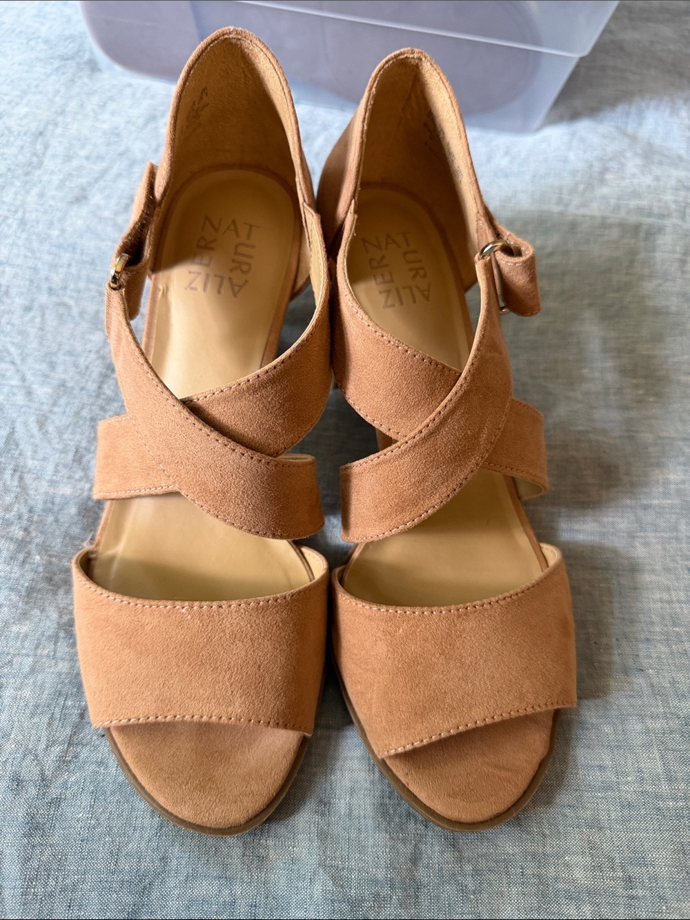 Naturalizer Women's Tan Suede Wedge Sandals with Cross Straps